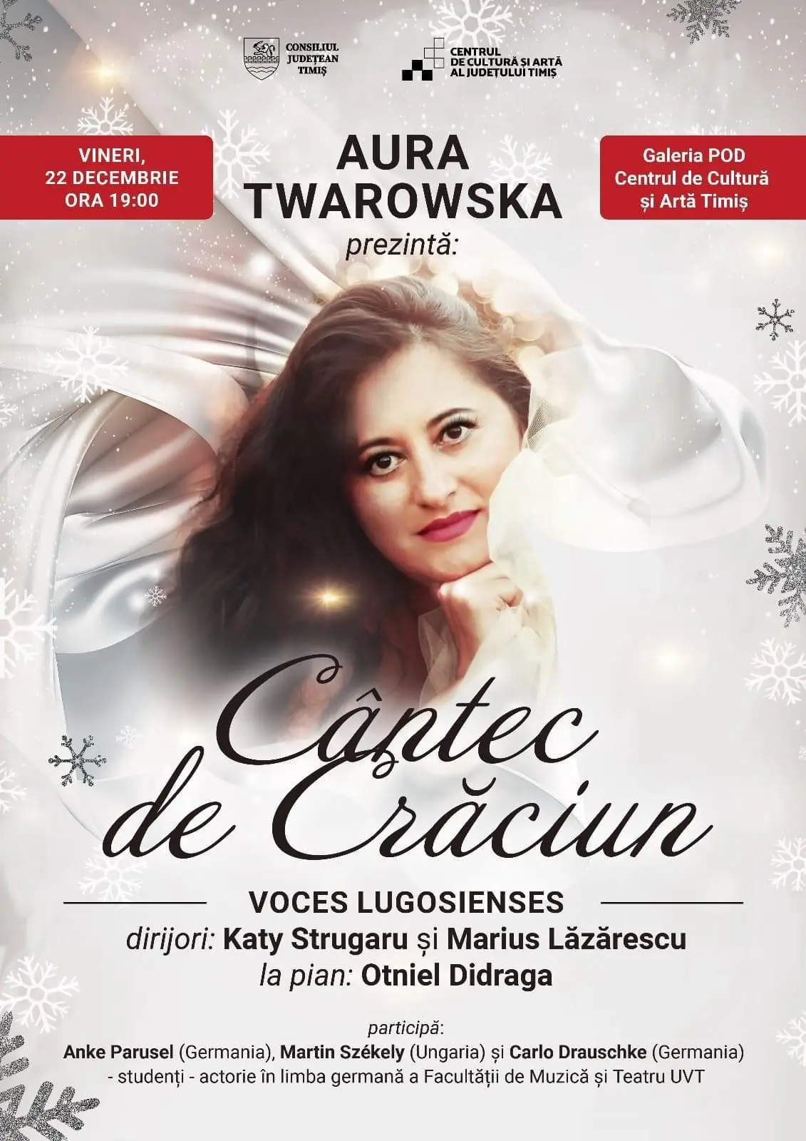 Concert extraordinar cu mezzosoprana Aura Twarowska în galeria POD a Centrului de Cultură și Artă al Județului Timiș